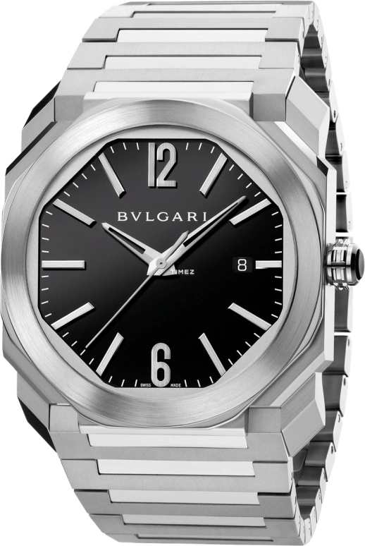 Bulgari,Other 40mm,40mm,Rose Gold,Black,Sapphire,Crystal Glass,OCTO