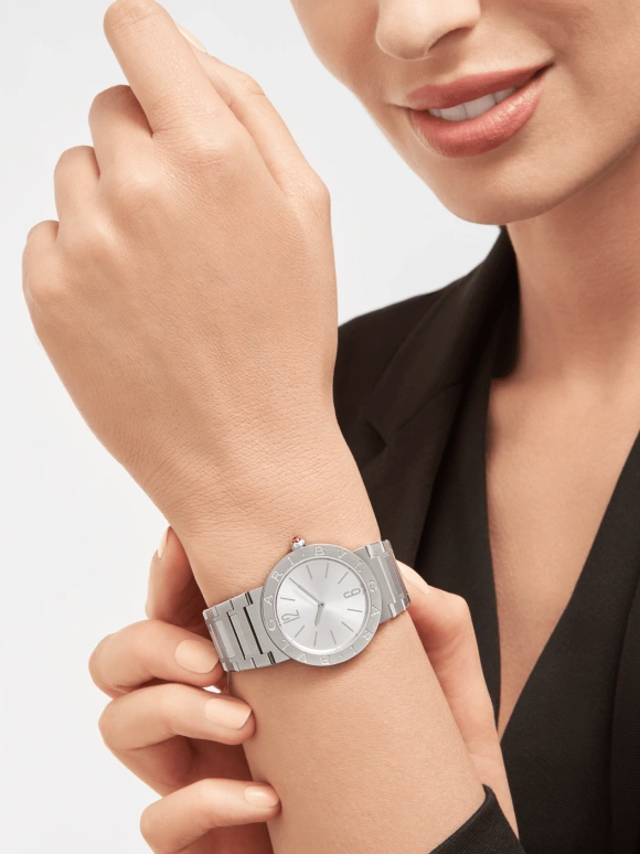 Bulgari,Bulgari Bulgari 33mm,33mm,Stainless Steel,Silver,Sapphire,Crystal Glass,103575
