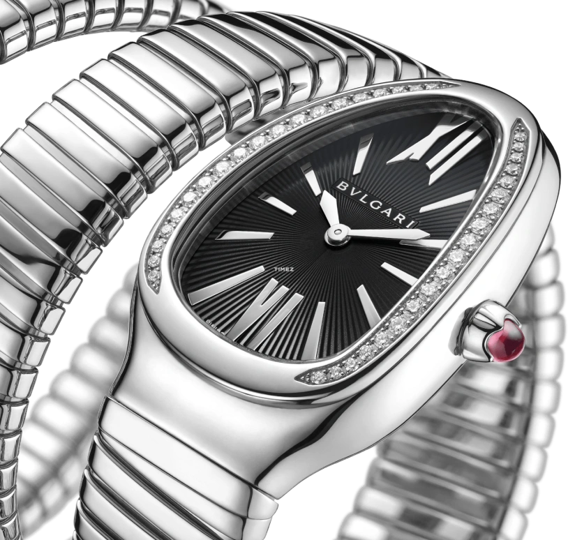 Bulgari,Serpenti 35mm,35mm,Stainless Steel,Black,Quartz,Silver,Diamonds,103433