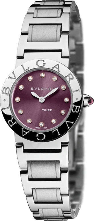 Bulgari,Bulgari Bulgari 26mm,26mm,Stainless Steel,Purple,Sapphire,Crystal Glass,Diamonds,102606