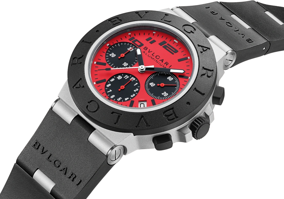 Bulgari,Other 40mm,40mm,Aluminium,Luminous,Black,Red,42hours,In-house Caliber,Sapphire,Crystal Glass,103701