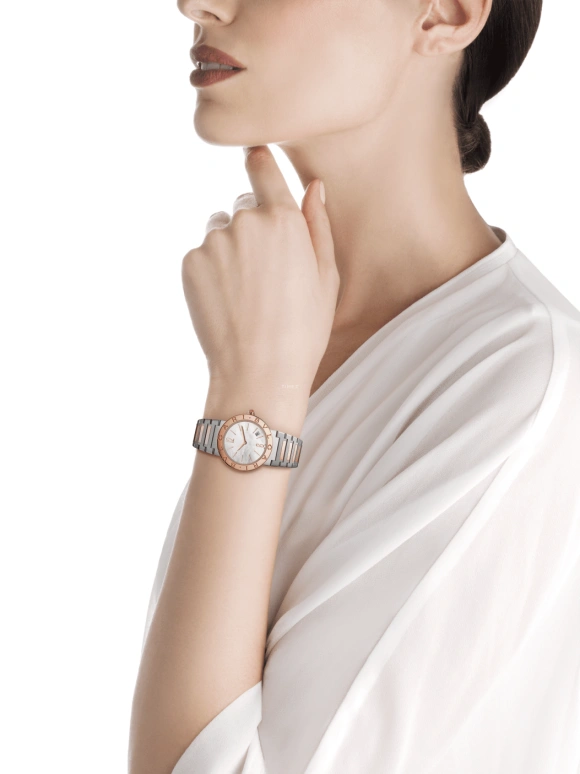 Bulgari,Bulgari Bulgari 33mm,33mm,Stainless Steel,White,Sapphire,Crystal Glass,Mother of Pearl,102925