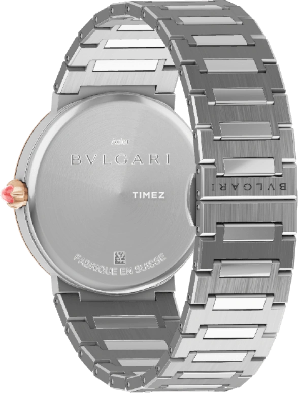 Bulgari,Bulgari Bulgari 33mm,33mm,Stainless Steel,Rose Gold,Pink,Quartz,In-house Caliber,Sapphire,104319