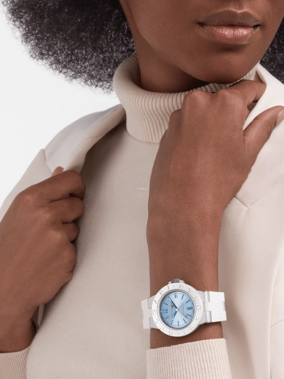 Bulgari,Aluminium 40mm,40mm,Aluminium,Rubber,Ice Blue,Automatic,Day,42hours,104309