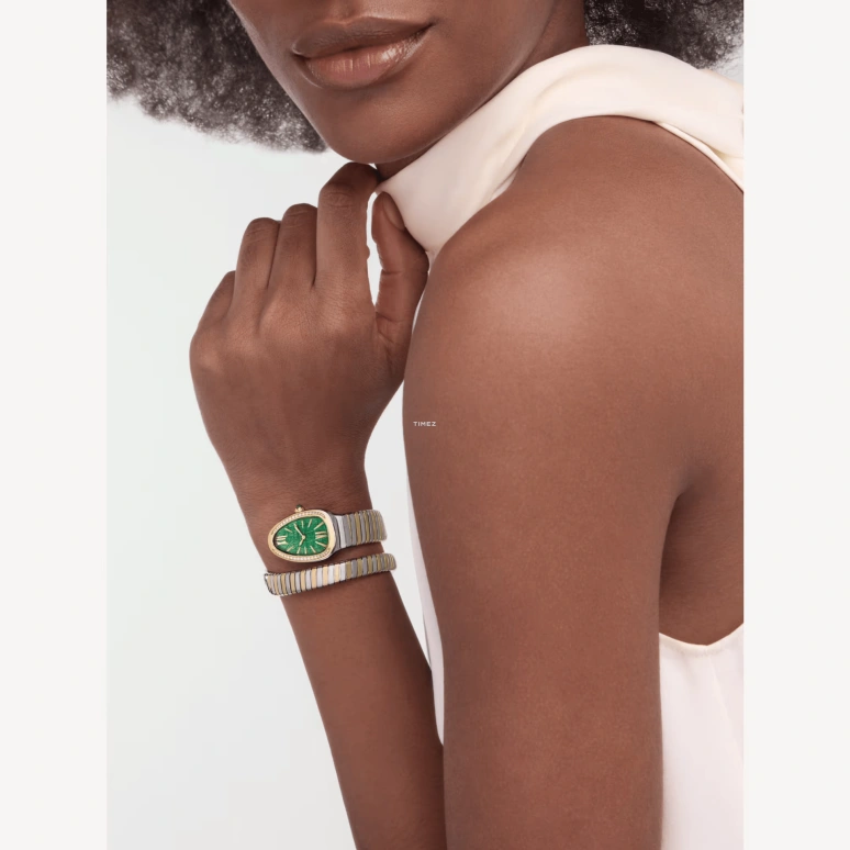 Bulgari,Serpenti 35mm,35mm,Stainless Steel,Yellow Gold,Green,Quartz,Sapphire,Crystal Glass,Other,104002