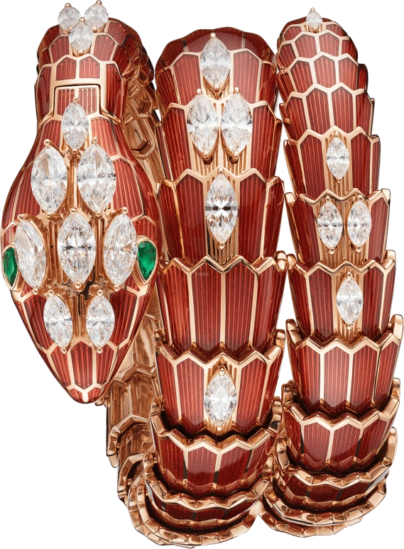 Bulgari,Serpenti 40mm,40mm,Rose Gold,Gold,Sapphire,Crystal Glass,Rose Gold,Red,Emerald,Diamonds,102527