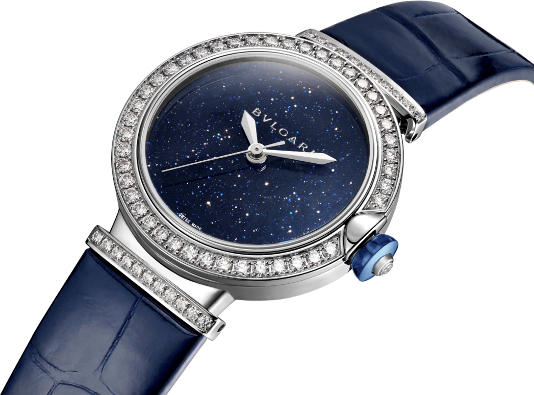Bulgari,Lvcea 33mm,33mm,White Gold,Blue,Sapphire,Crystal Glass,White,Setting,Diamonds,103340