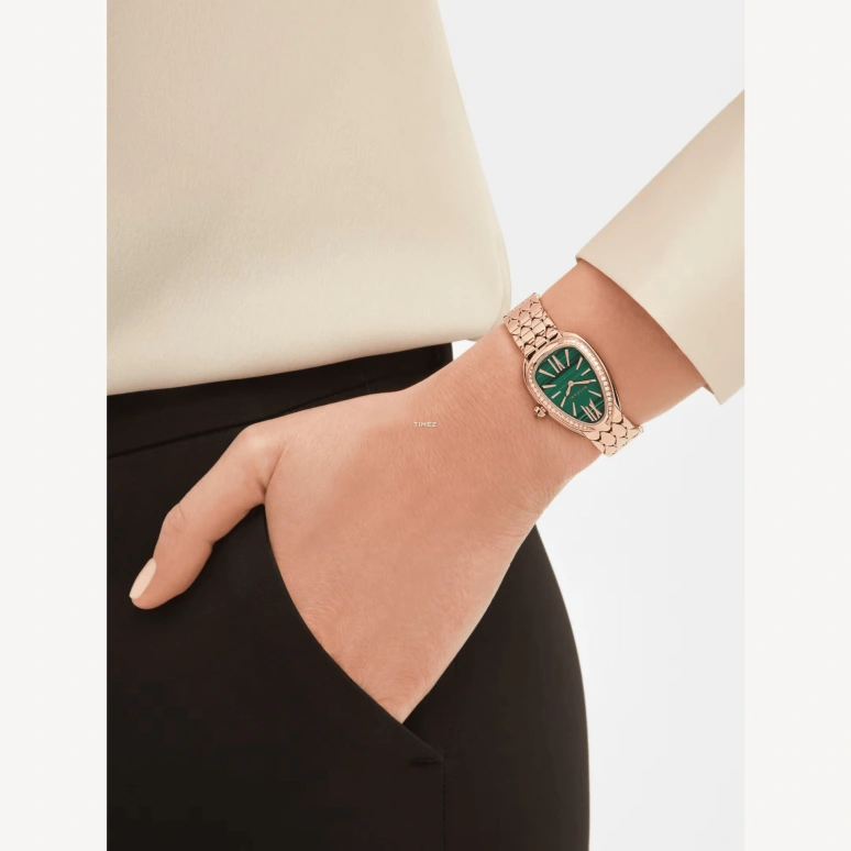 Bulgari,Serpenti Seduttori 33mm,33mm,Rose Gold,Green,Quartz,Sapphire,Crystal Glass,Other,103944