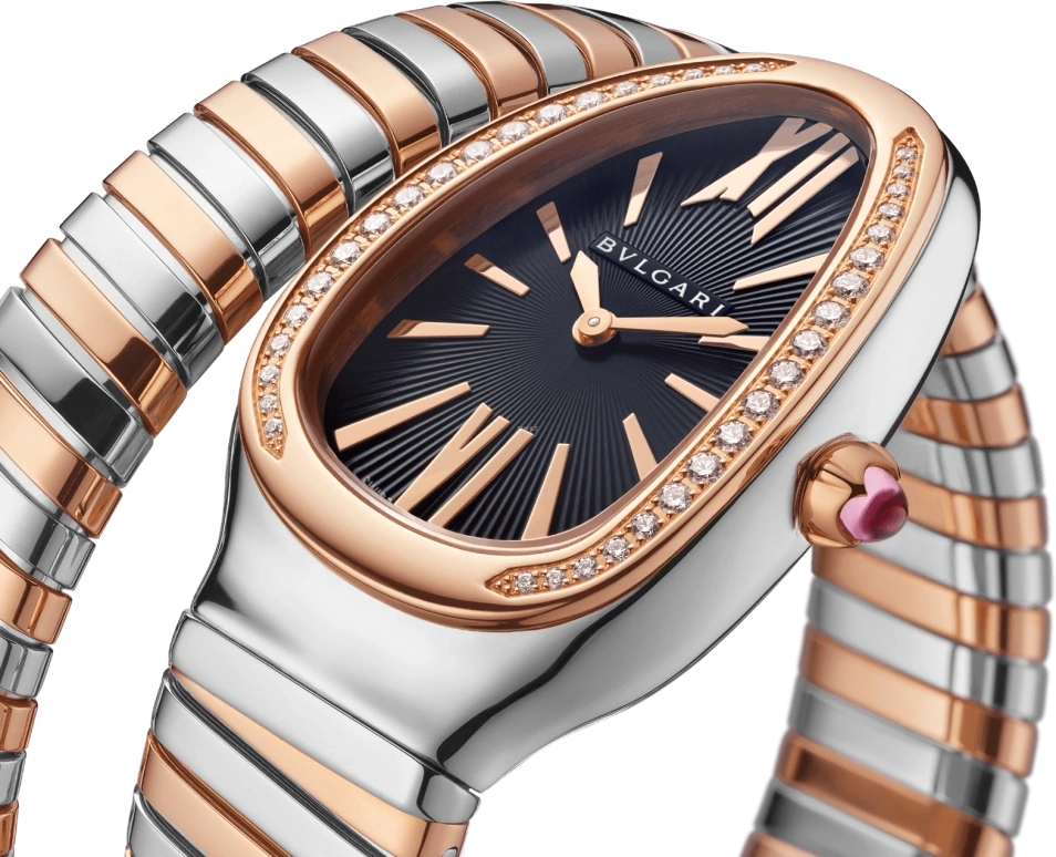 Bulgari,Serpenti 35mm,35mm,Pink Gold,Stainless Steel,Black,Quartz,26280hours,In-house Caliber,102098