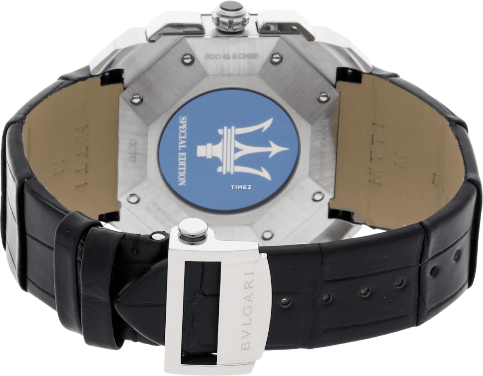 Bulgari,Octo 44.50x50.50mm,44.50x50.50mm,Stainless Steel,Blue,Automatic,Chronograph,Day,Jumping Hours,Flyback,38hours,In-house Caliber,101989