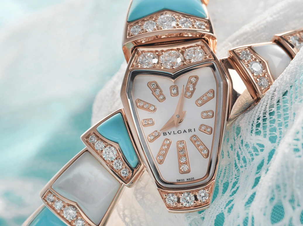 Bulgari,Serpenti ,Rose Gold,White,Quartz,Sapphire,Crystal Glass,102489