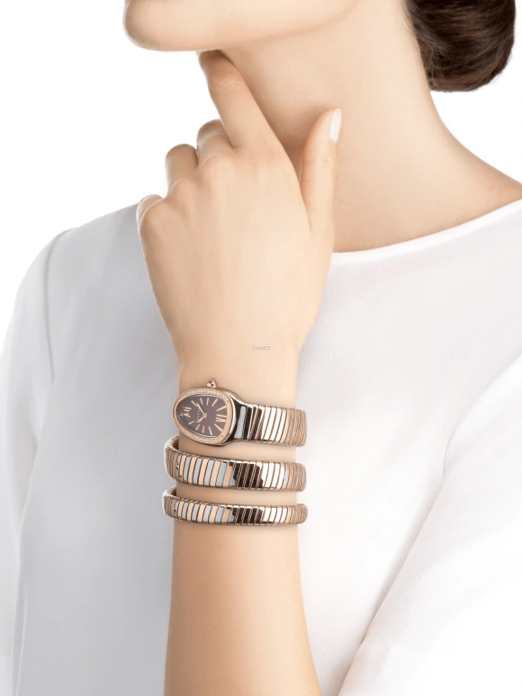 Bulgari,Serpenti 35mm,35mm,Stainless Steel,Rose Gold,Coffee,Brown,Gold,Quartz,Other,Silver,Rose Gold,103070