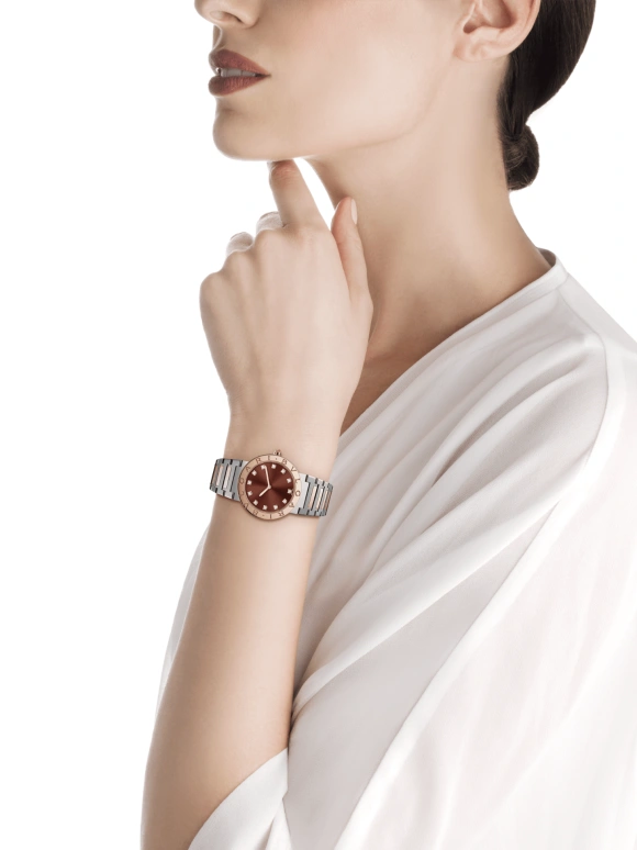 Bulgari,Bulgari Bulgari ,Stainless Steel,Rose Gold,Coffee,Brown,Sapphire,Crystal Glass,Rose Gold,102924