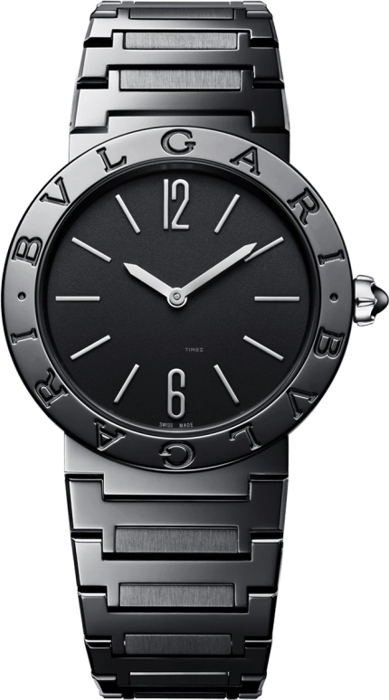 Bulgari,Bulgari Bulgari 33mm,33mm,Stainless Steel,Black,In-house Caliber,Sapphire,Crystal Glass,103557