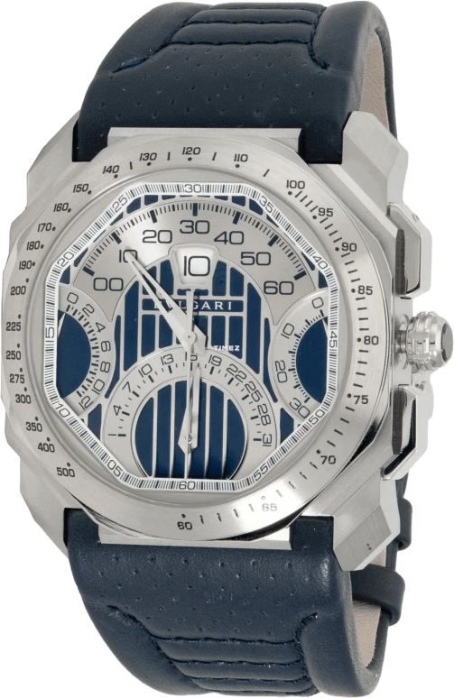 Bulgari,Octo 44.50x50.50mm,44.50x50.50mm,Stainless Steel,Blue,Automatic,Chronograph,Day,Jumping Hours,Flyback,38hours,In-house Caliber,101989
