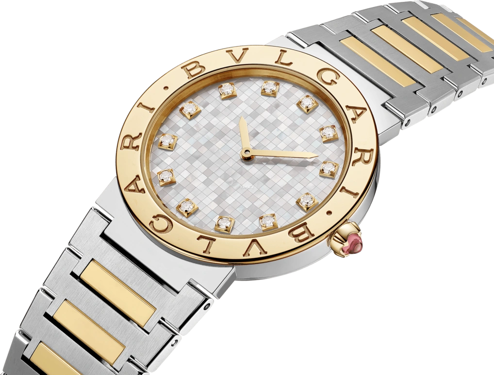 Bulgari,Bulgari Bulgari 33mm,33mm,Stainless Steel,Yellow Gold,White,Quartz,Sapphire,Round,104278