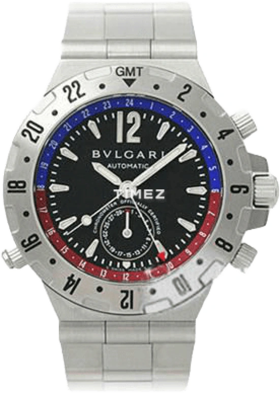 Bulgari,Diagono Professional 40mm,40mm,Stainless Steel,Black,Sapphire,Crystal Glass,Closed,GMT40BSSD