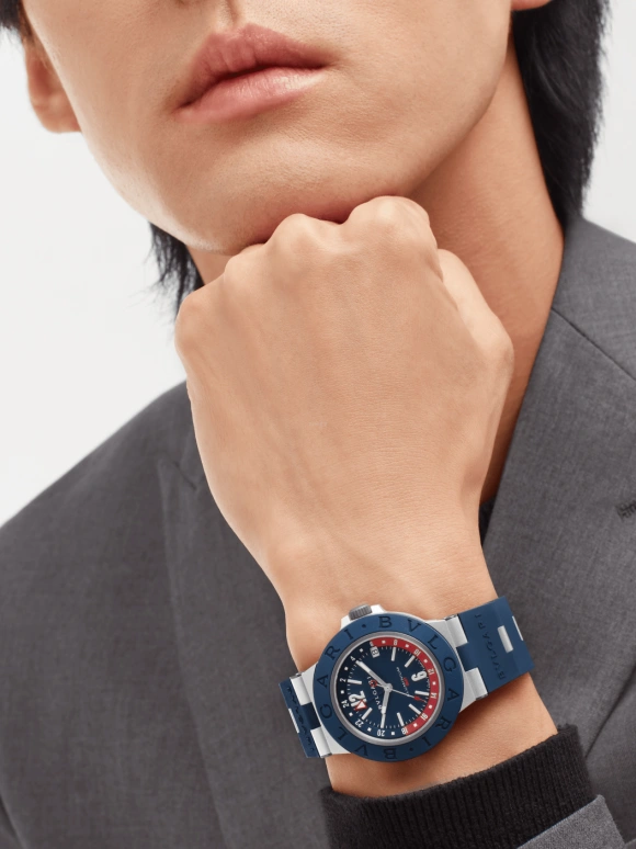 Bulgari,Bulgari Bulgari 40mm,40mm,Aluminium,Titanium Gold,Luminous,Blue,Automatic,50hours,In-house Caliber,103554