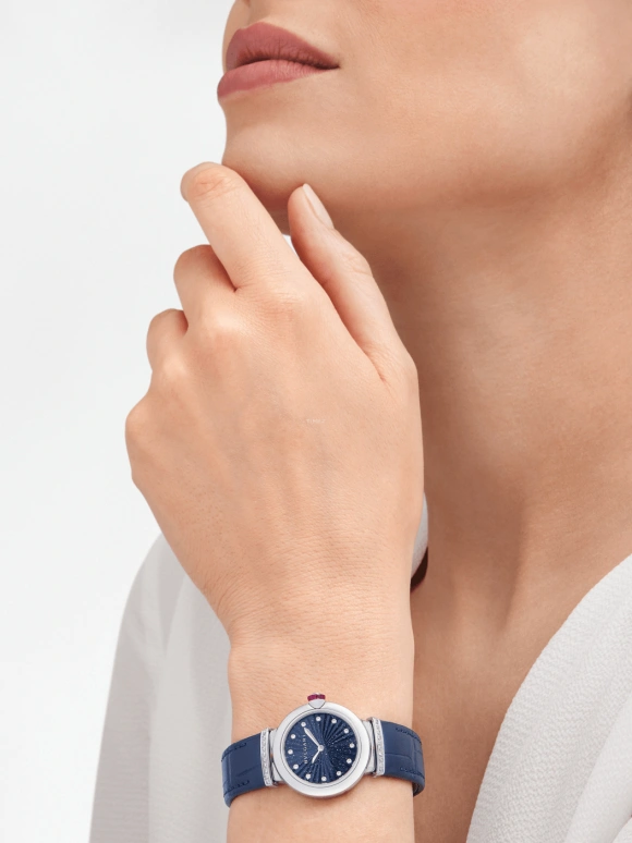 Bulgari,Lvcea 28mm,28mm,Stainless Steel,Blue,Sapphire,Crystal Glass,Setting,Diamonds,103617