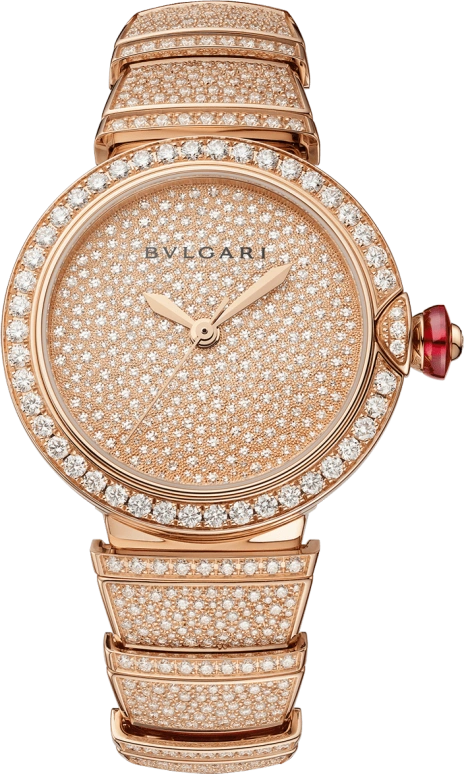 Bulgari,Lvcea 33mm,33mm,Rose Gold,Silver,Sapphire,Crystal Glass,Snow Setting,Setting,Diamonds,102617