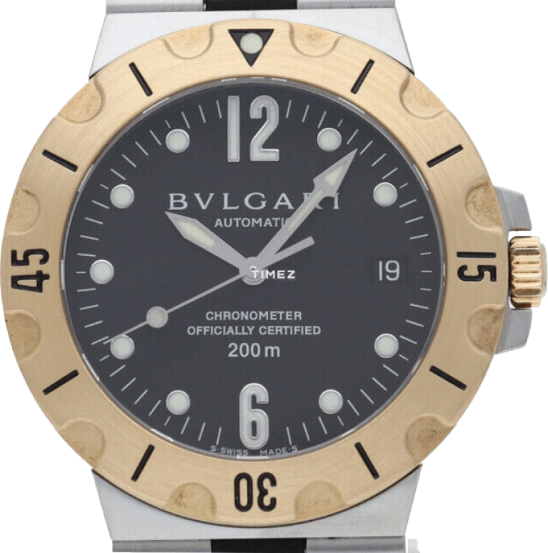 Bulgari,Diagono Professional 38mm,38mm,Stainless Steel,Black,Automatic,Day,Sapphire,Crystal Glass,SD38SGD