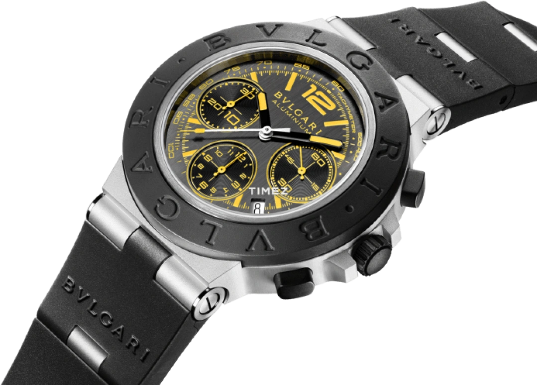 Bulgari,Other 41mm,41mm,Aluminium,Titanium,Smoky Gray,Black,Automatic,Chronograph,Day,103893