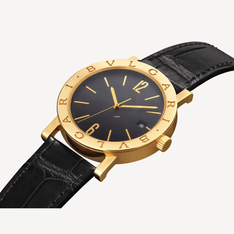 Bulgari,Bulgari Bulgari 38mm,38mm,Yellow Gold,Black,Automatic,Day,Sapphire,Crystal Glass,103967