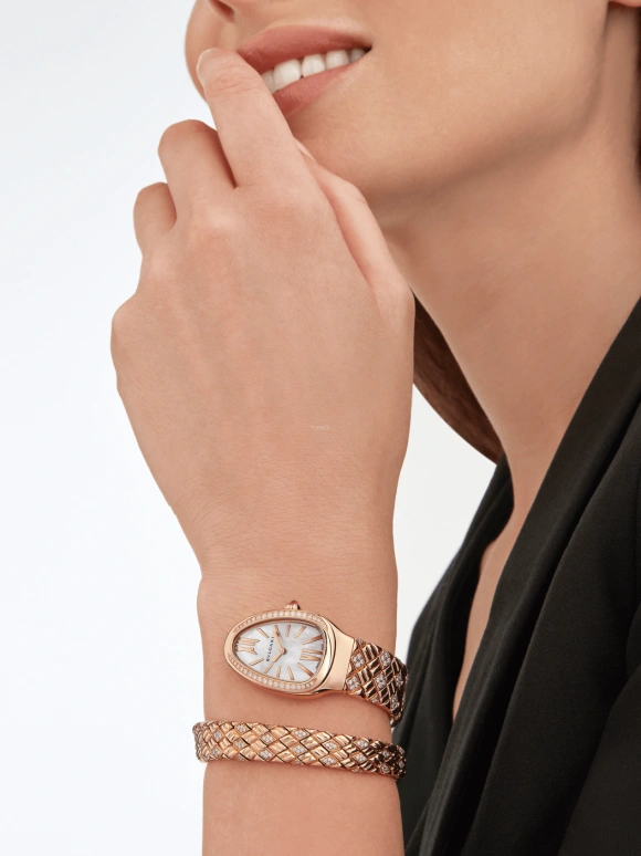 Bulgari,Serpenti 35mm,35mm,Rose Gold,White,Quartz,Sapphire,Crystal Glass,Other,103250