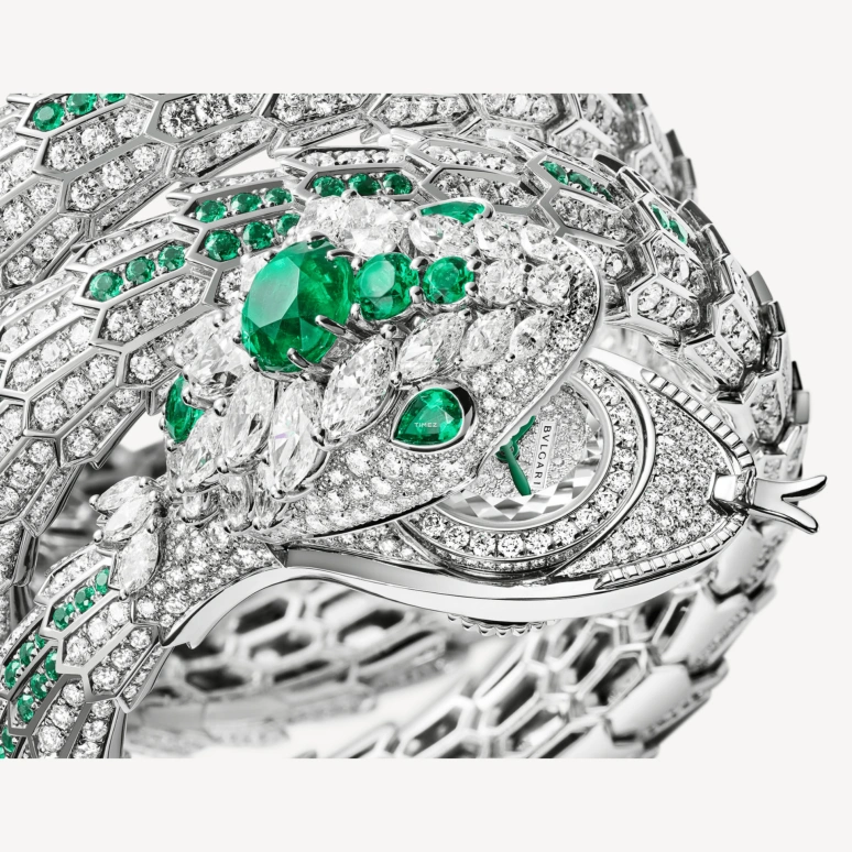 Bulgari,Serpenti 40mm,40mm,White Gold,White,Handwound,Silver White,Green,103785