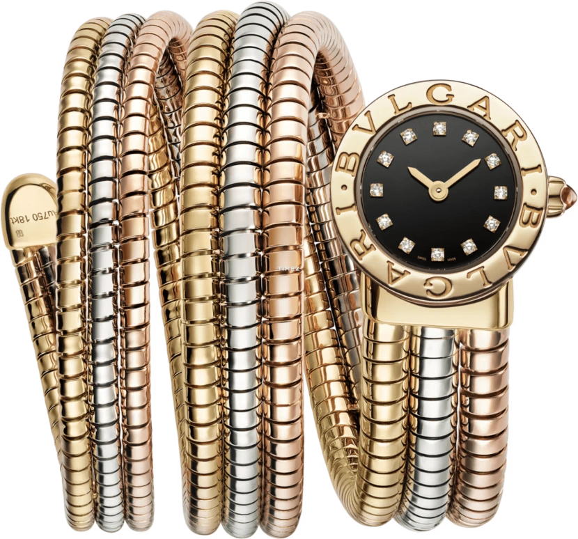 Bulgari,Bulgari Bulgari 21mm,21mm,Yellow Gold,Black,Quartz,Sapphire,Crystal Glass,Round,103776