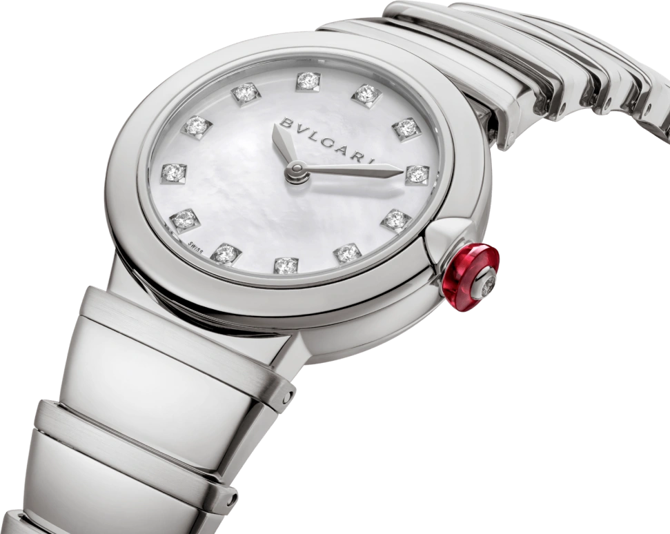 Bulgari,Lvcea 28mm,28mm,Stainless Steel,Silver White,Quartz,In-house Caliber,Sapphire,Crystal Glass,102196
