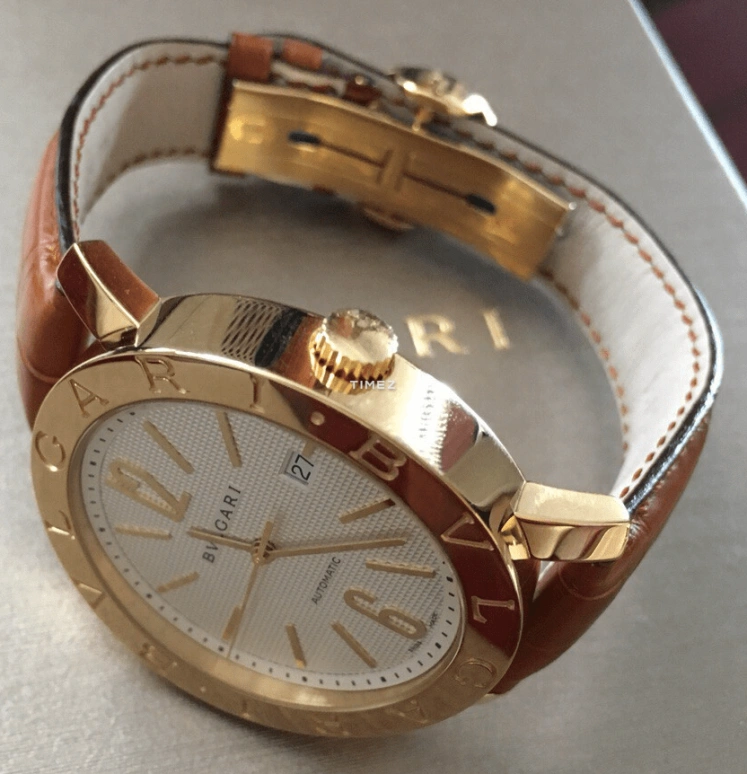Bulgari,Bulgari Bulgari 38mm,38mm,Yellow Gold,Silver White,Automatic,Day,Sapphire,Crystal Glass,BB38WGLD,BB38WGLD/N