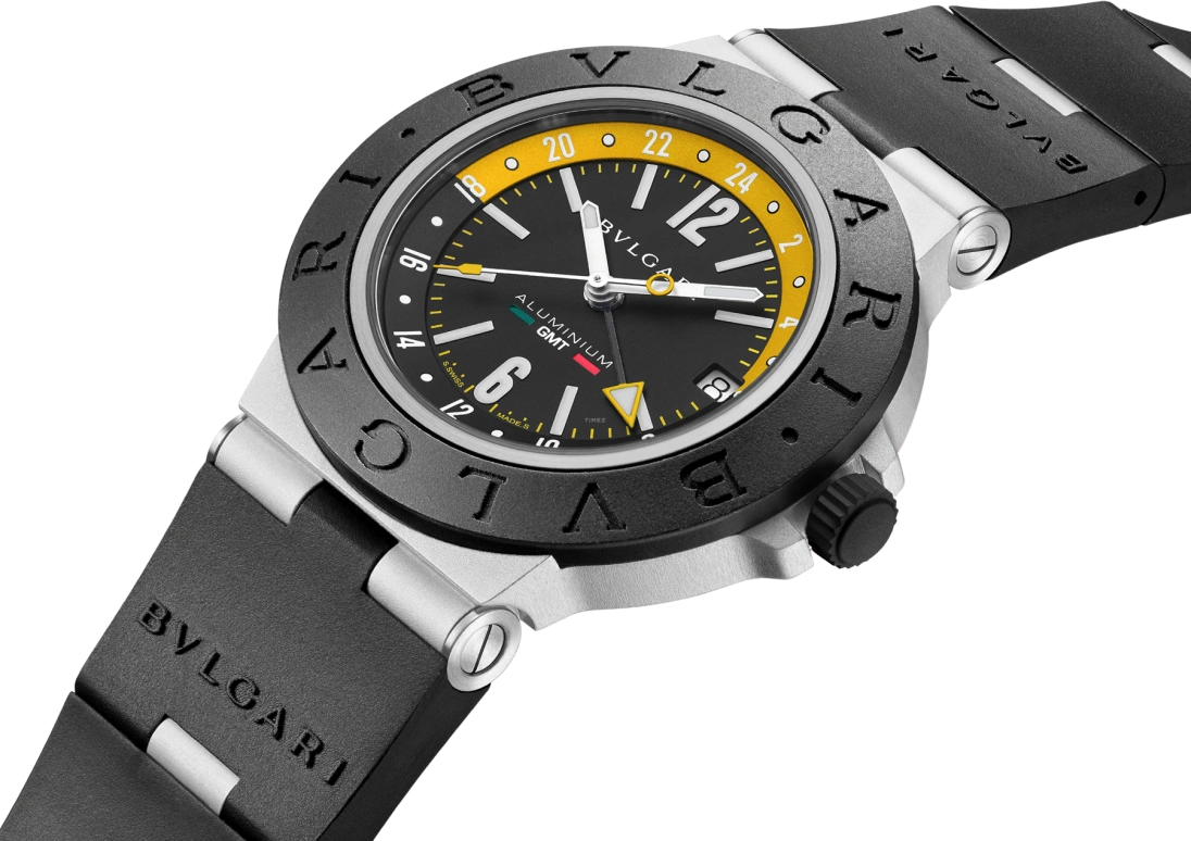 Bulgari,Other 40mm,40mm,Aluminium,Luminous,Yellow,Black,Dule Time,GMT,跳分,103702