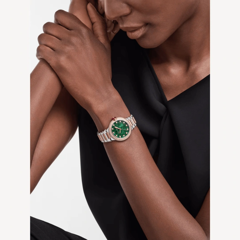 Bulgari,Lvcea 33mm,33mm,Stainless Steel,Rose Gold,Green,Automatic,Sapphire,Crystal Glass,Round,103731