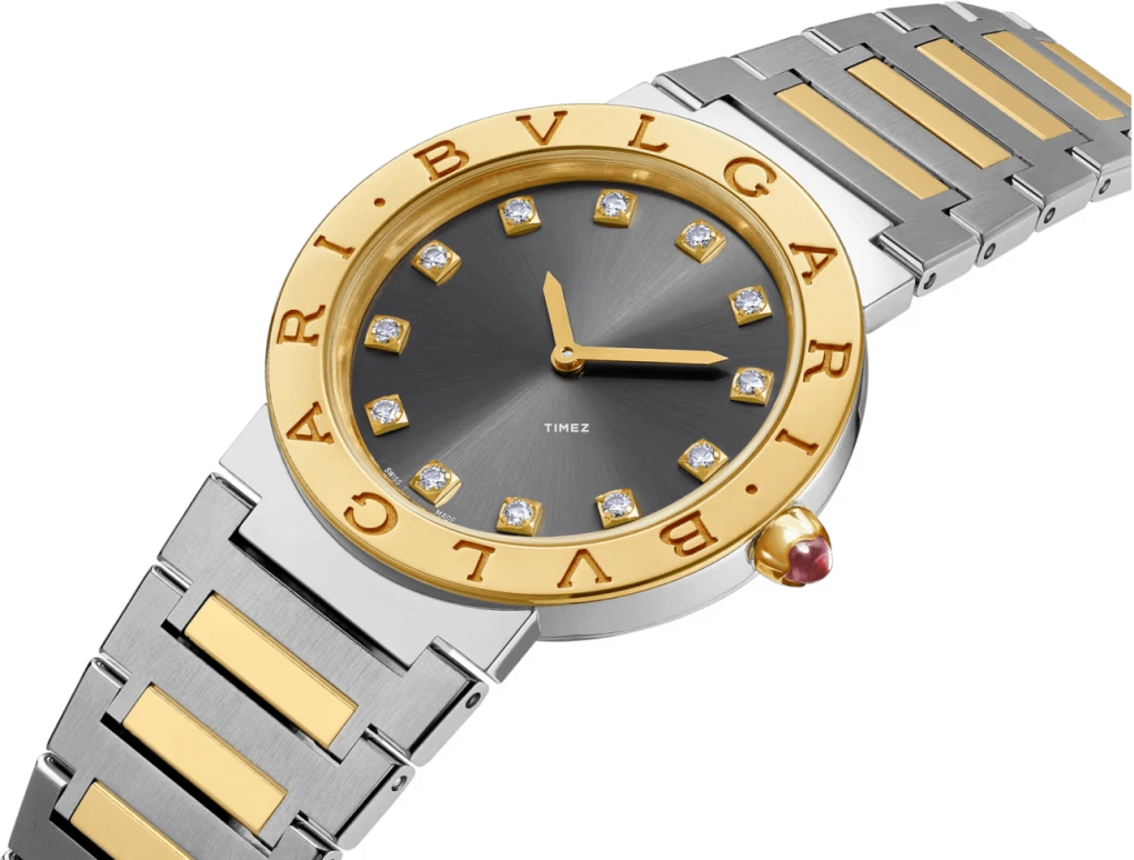 Bulgari,Bulgari Bulgari 33mm,33mm,Stainless Steel,Smoky Coal,Quartz,In-house Caliber,Round,104196