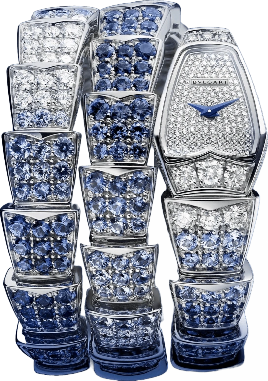 Bulgari,Serpenti 26mm,26mm,Sapphire,White Gold,Silver White,Quartz,Sapphire,Crystal Glass,Gradient,Blue,103313