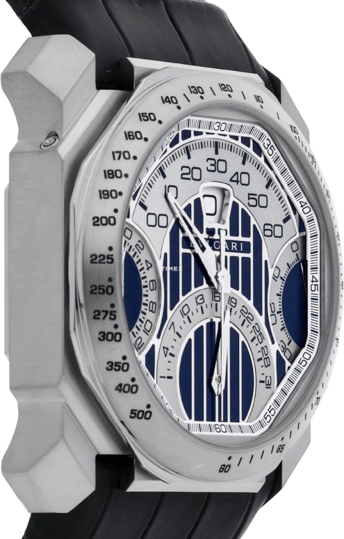 Bulgari,Octo 44.50x50.50mm,44.50x50.50mm,Stainless Steel,Blue,Automatic,Chronograph,Day,Jumping Hours,Flyback,38hours,In-house Caliber,101989
