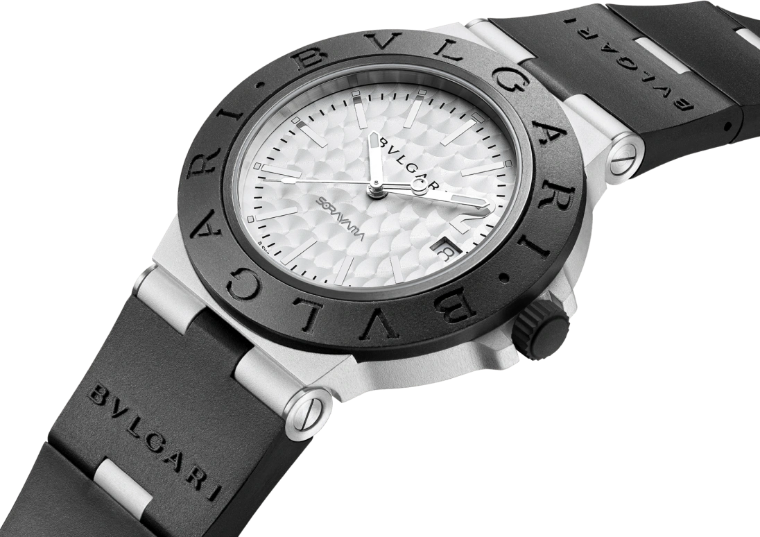 Bulgari,Other 40mm,40mm,Aluminium,Luminous,Silver,50hours,In-house Caliber,Sapphire,Crystal Glass,103703