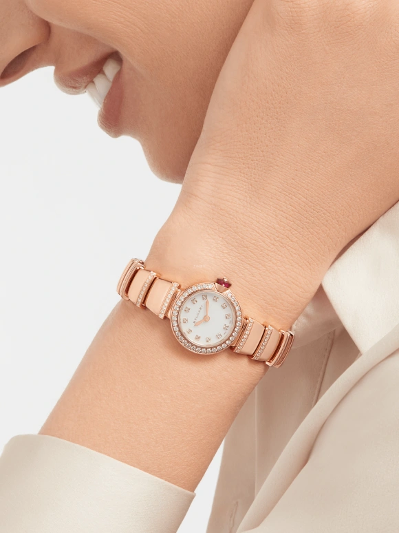Bulgari,Lvcea 23mm,23mm,Rose Gold,Silver White,Sapphire,Crystal Glass,Setting,Diamonds,102503