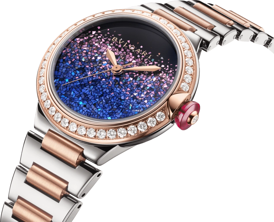 Bulgari,Lvcea 33mm,33mm,Stainless Steel,Pink Gold,Blue,Multi-Color,Automatic,Sapphire,Round,104243