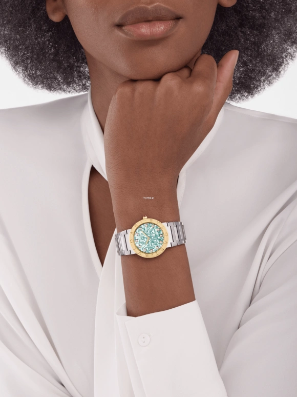 Bulgari,Bulgari Bulgari 33mm,33mm,Stainless Steel,Yellow Gold,Green,Quartz,In-house Caliber,Sapphire,104320