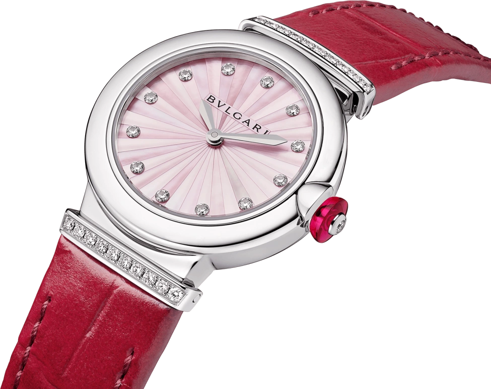 Bulgari,Lvcea 28mm,28mm,Stainless Steel,Pink,Sapphire,Crystal Glass,Setting,Diamonds,103619