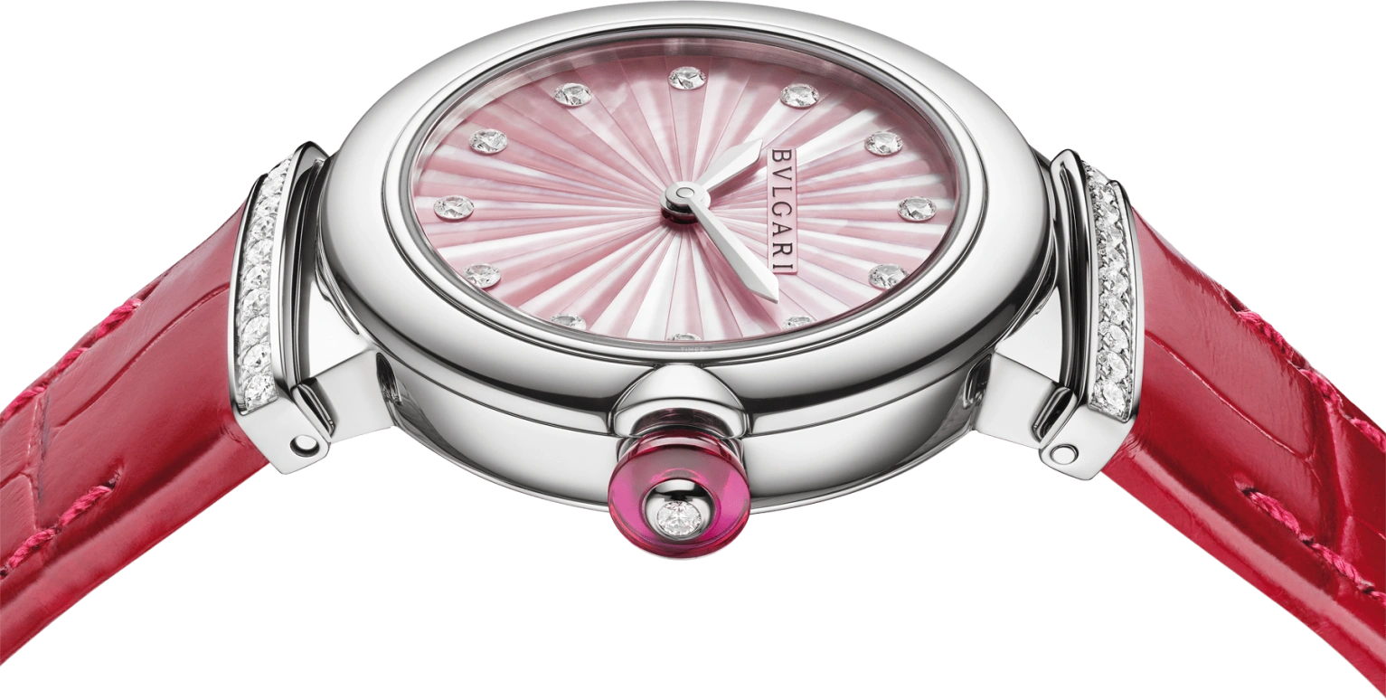 Bulgari,Lvcea 28mm,28mm,Stainless Steel,Pink,Sapphire,Crystal Glass,Setting,Diamonds,103619