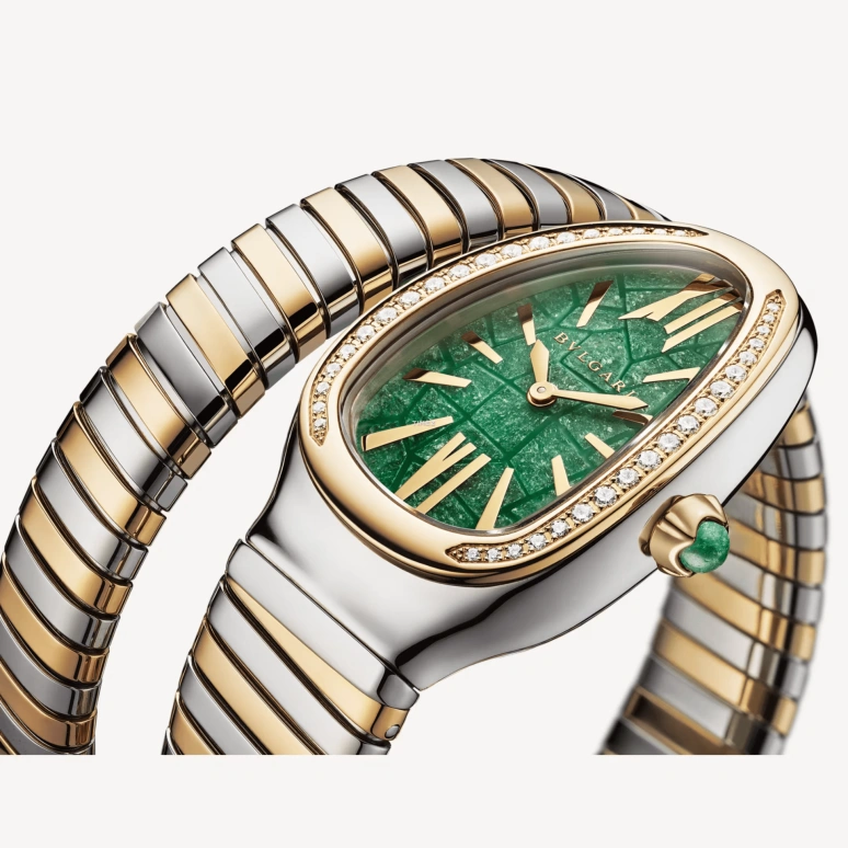 Bulgari,Serpenti 35mm,35mm,Stainless Steel,Yellow Gold,Green,Quartz,Sapphire,Crystal Glass,Other,104002