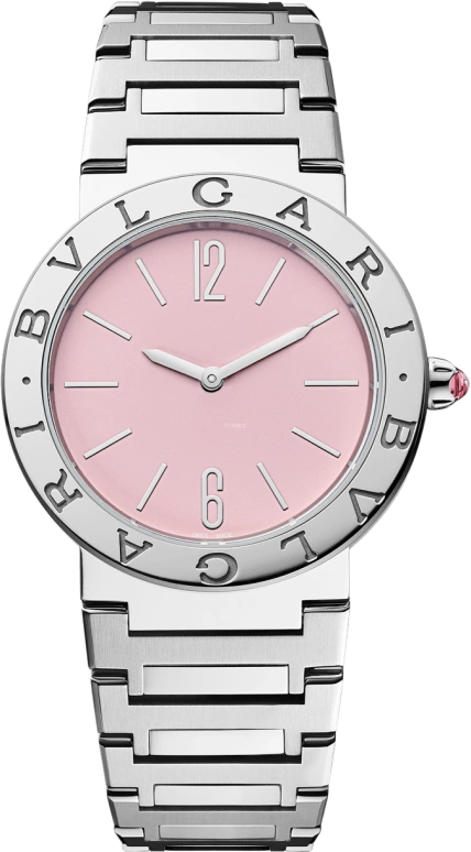 Bulgari,Bulgari Bulgari 33mm,33mm,Stainless Steel,Silver,Pink,Sapphire,Crystal Glass,Setting,103711