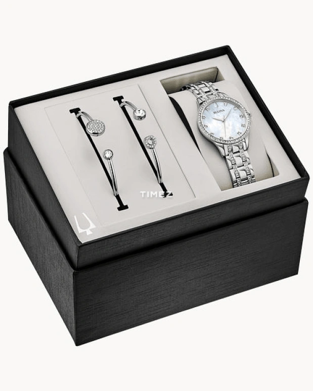 Bulova,Crystal 32mm,32mm,Stainless Steel,White,Quartz,Hardlex,Round,96X145