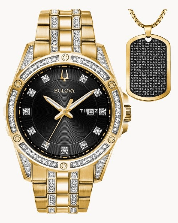 Bulova,Crystal 43mm,43mm,Stainless Steel,Black,Quartz,Sapphire,Crystal Glass,Round,98K107