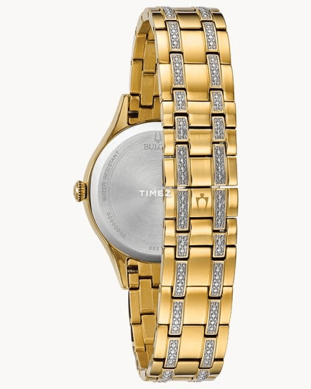 Bulova,Crystal 32mm,32mm,Stainless Steel,White,Quartz,Hardlex,Round,98X119