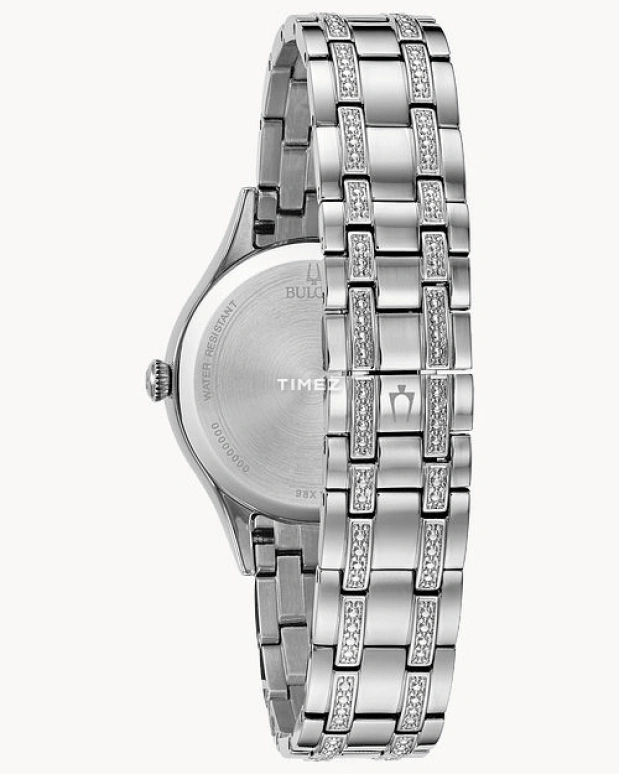 Bulova,Crystal 32mm,32mm,Stainless Steel,White,Quartz,Hardlex,Round,96X145
