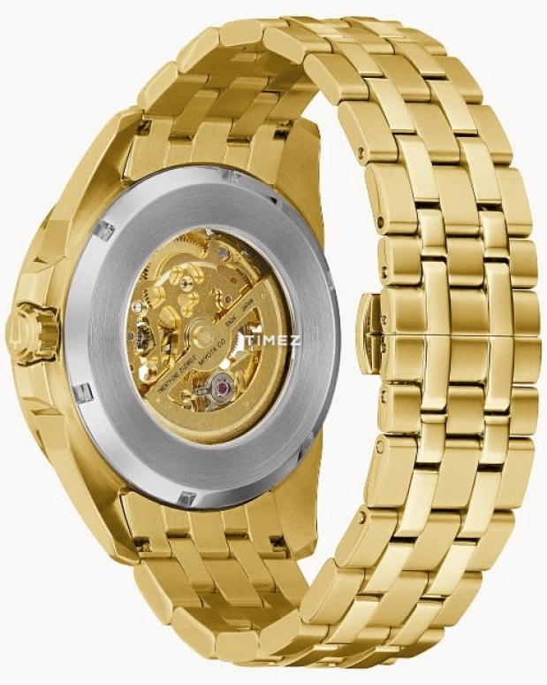 Bulova,Sutton 43mm,43mm,Stainless Steel,Gold,Skeleton,Automatic,Sapphire,Crystal Glass,Round,97A162